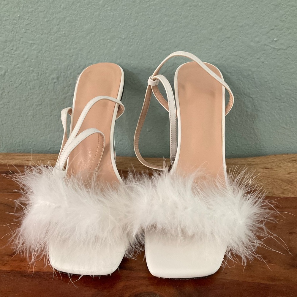 White Feathered Women's Heels